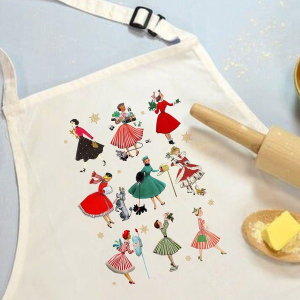 Retro 50s Housewife Apron: Mid-Century Modern Kitchen Decor, Vintage Home Chef Gift