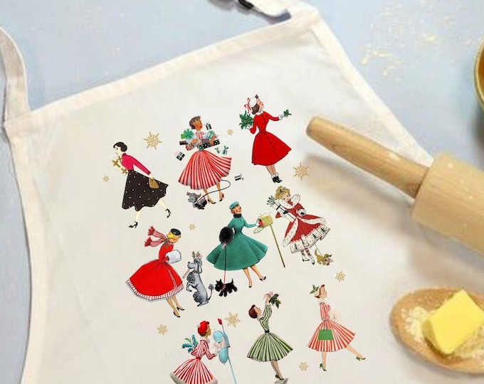 Retro 50s Housewife Apron: Mid-Century Modern Kitchen Decor, Vintage Home Chef Gift
