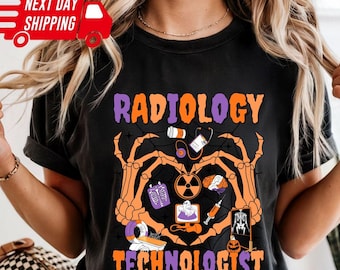 Camiseta de Halloween de técnico en radiología con colores cómodos: camiseta de rayos X con esqueleto espeluznante