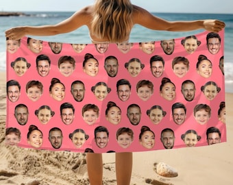 Custom Funny Face Beach Towel, Personalized Photo Gift, Best Friend Gift, Family Vacation Gift, Mother&#39;s Day Gift, Unique Grandma Gift Idea