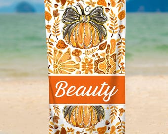 Custom Pumpkin Beach Towel: Boho Floral Autumn Decor