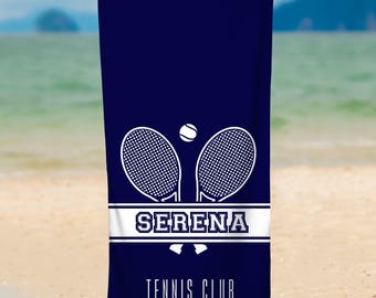 Personalized Tennis Beach Towel: Custom Player or Coach Name & Club Logo Gift, Sports Mom