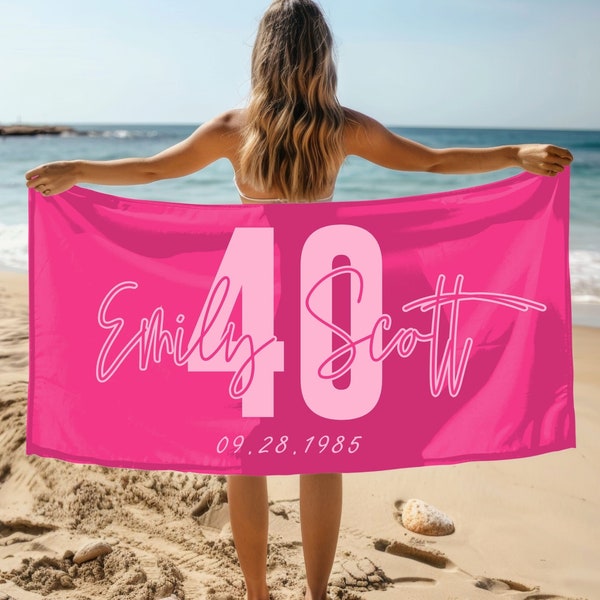 Toalha de praia personalizada para festa de aniversário: presente de férias personalizado, equipe de cruzeiro, nome e data