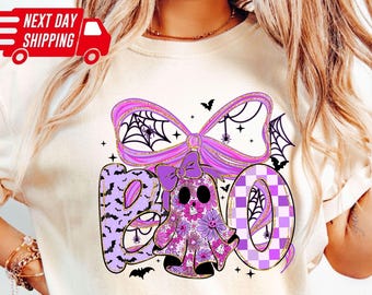 Comfort Colors Spooky Boo Ghost Shirt: Girly Coquette Halloween Bow T-Shirt