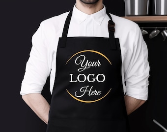 Personalized Logo Print Apron, Culinary School Apron, Restaurant Apron, Chef Apron, Custom Photo Apron, Personalize Kitchen Gift, Cafe Apron