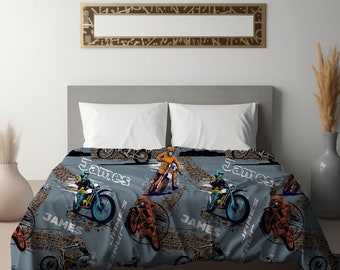 Personalized Dirt Bike Blanket: Extreme Sports Motorcycle Throw, Custom Supercross Sherpa Minky Gift