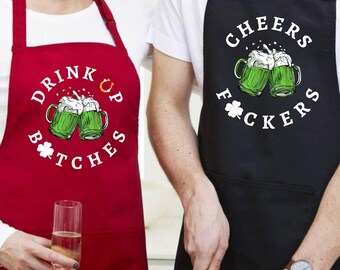 Funny St. Patrick's Day Apron: Green Beer & Shamrocks