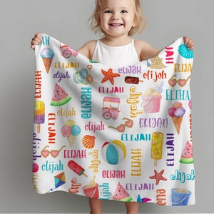 Personalized Ice Cream Baby Name Blanket: Minky Sherpa Nursery Decor, Newborn Baby Room Accessory