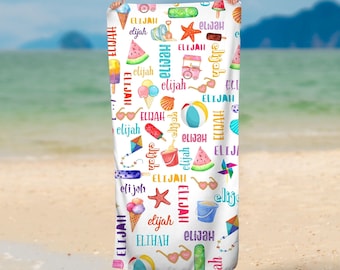 Personalized Ice Cream Beach Towel: Summer Vacation Kids Name Pool Towel