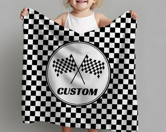 Personalized Race Car Baby Blanket: Checkered Flag, Soft Sherpa or Minky, Newborn Racing Throw