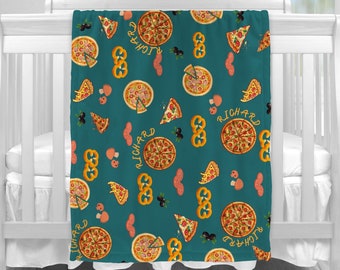 Personalized Pizza Blanket, Baby Blanket, Personalized Baby Blanket, Personalized Baby Name Blanket, Fast Food Fun Gift for Kid, Pizza Lover