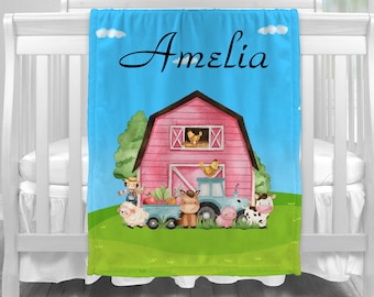 Personalized Farm Animal Baby Blanket: Sherpa Minky Coming Home Crib Bedding