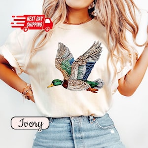 Comfort Colors Faux Rhinestone Mallard Duck Flying Shirt: Hunting Mama T-Shirt,  DTF Print Tee