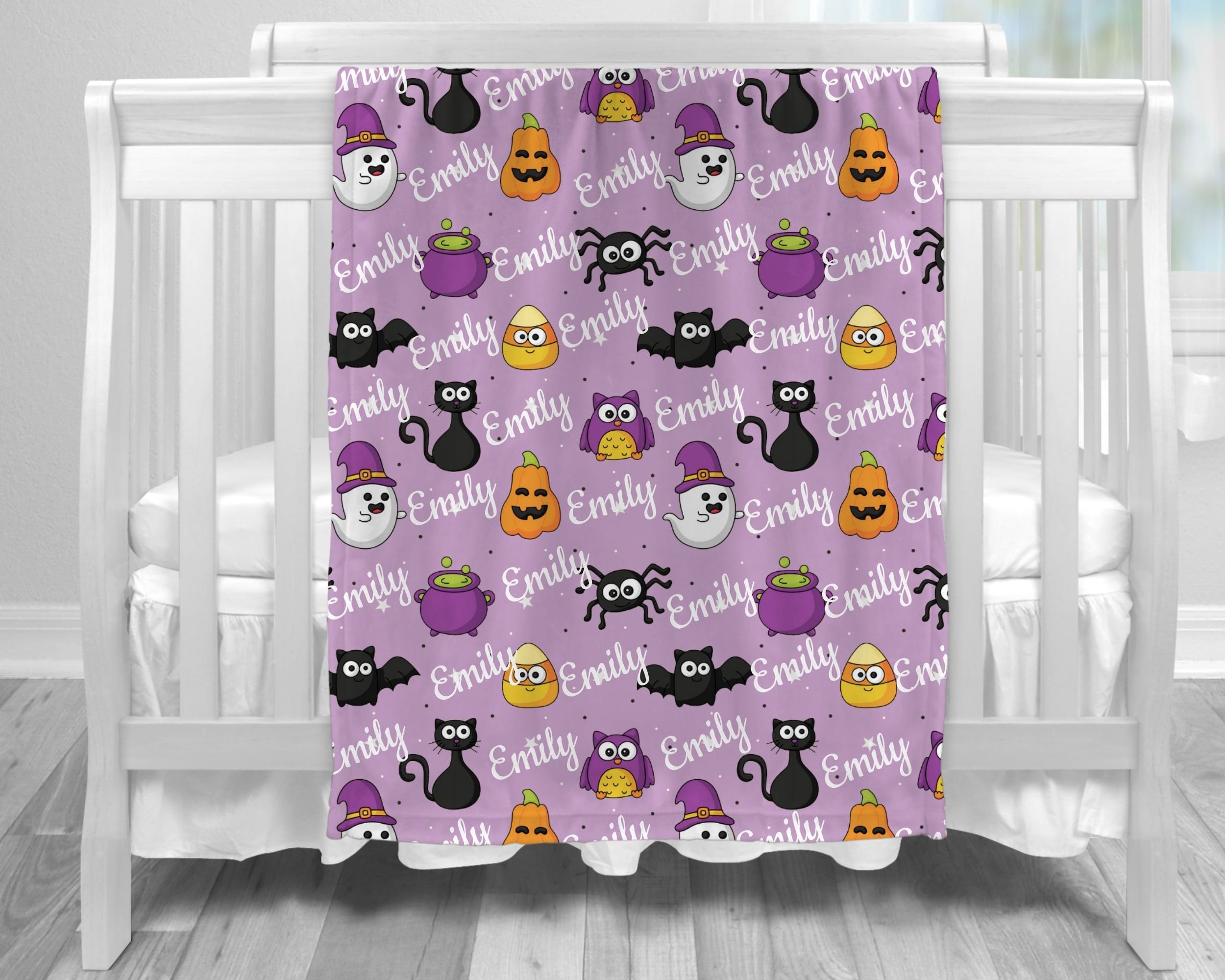 Personalized Cute Ghost Baby Blanket, Baby Name Halloween Blanket, Newborn Baby Gift, Custom Spooky Baby Gift, Halloween Baby Shower Gift