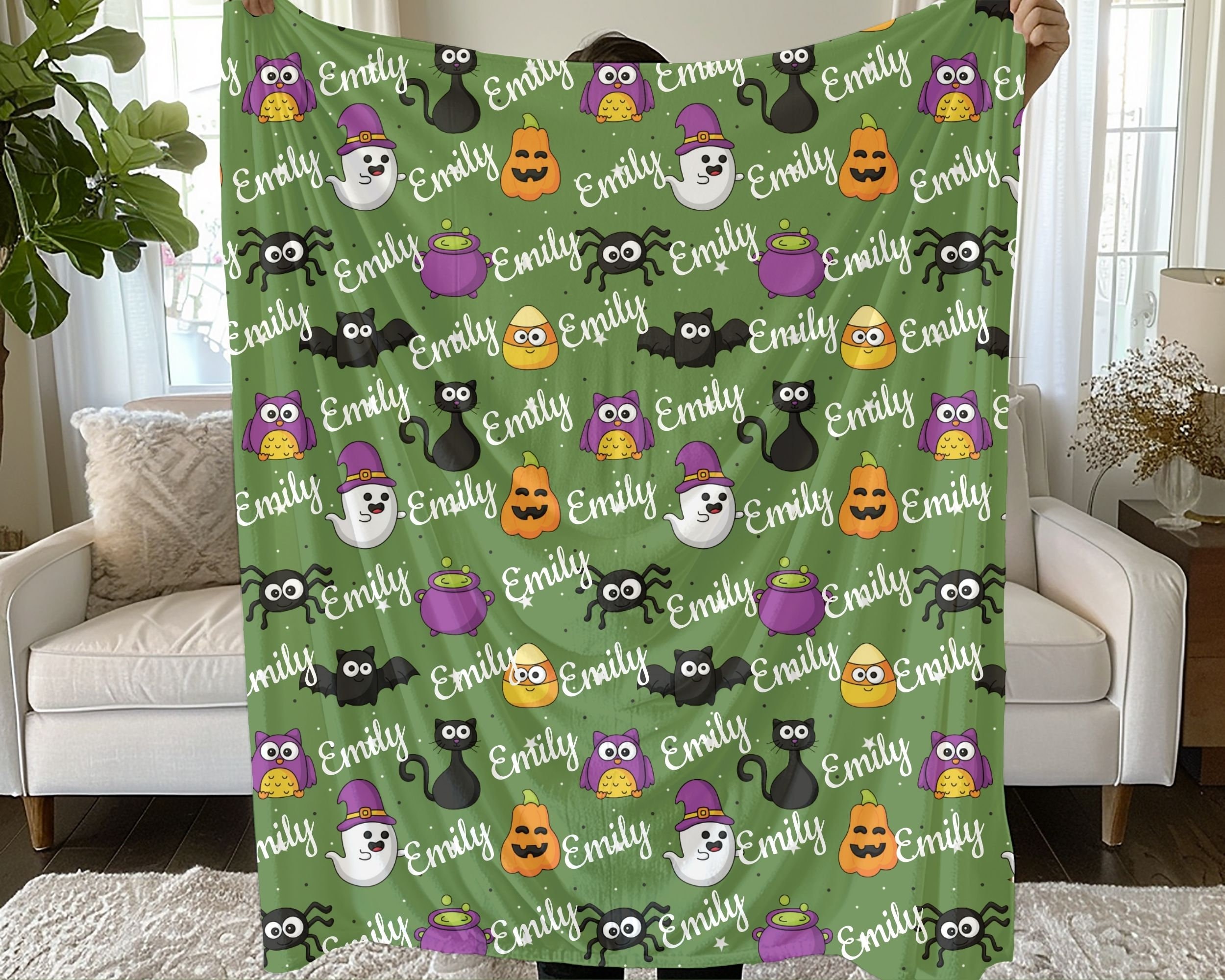 Personalized Cute Ghost Baby Blanket, Baby Name Halloween Blanket, Newborn Baby Gift, Custom Spooky Baby Gift, Halloween Baby Shower Gift