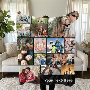 テキスト、家族の名前と写真入りカスタムフォトブランケットコラージュ、愛の思い出のギフト、誕生日結婚記念日花嫁ギフト、卒業ギフト