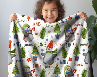 Gepersonaliseerde kerstpinguïndeken, cadeau voor vakantiedierenliefhebber