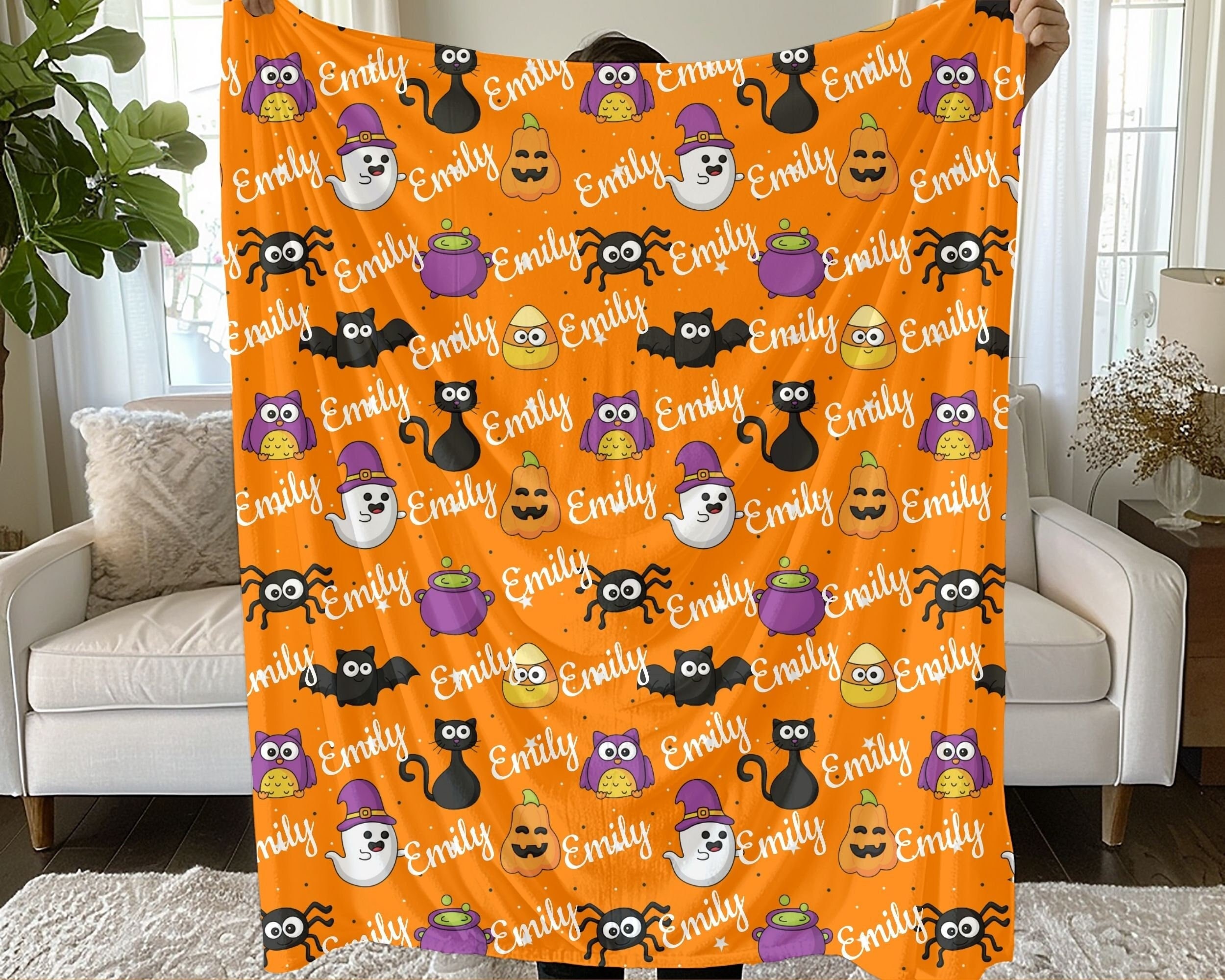 Personalized Cute Ghost Baby Blanket, Baby Name Halloween Blanket, Newborn Baby Gift, Custom Spooky Baby Gift, Halloween Baby Shower Gift