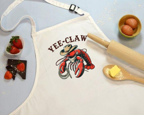 Cowboy Crawfish Kitchen Apron: Yee Claw Sarcastic Baking Gift, Western Women Men Kitchen Decor