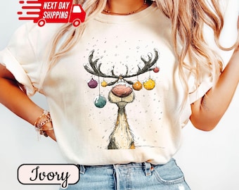 Comfort Colors Vintage Reindeer Shirt: Merry Christmas T-shirt for Child, Cozy Season Tee