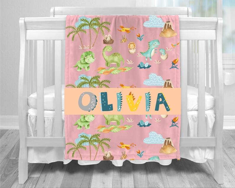 Personalized Dinosaur Blanket, Dinosaur Baby Blanket, Personalized Baby