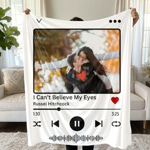 Custom Your Music and Photo Blanket, Blanket with Artist & Song Name, Valentines Gift for Girlfriend, Wedding Couples Gift, Anniversary Gift