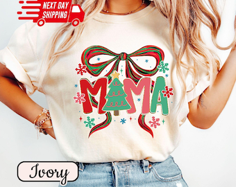 Comfort Colors Christmas Mama Coquette Shirt: Preppy Holiday Season T-Shirt Gift for Mom