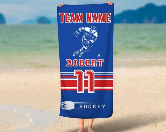 Personalized Hockey Team Beach Towel: Custom Jersey Number & Name Pool Towel, Game Day Gift
