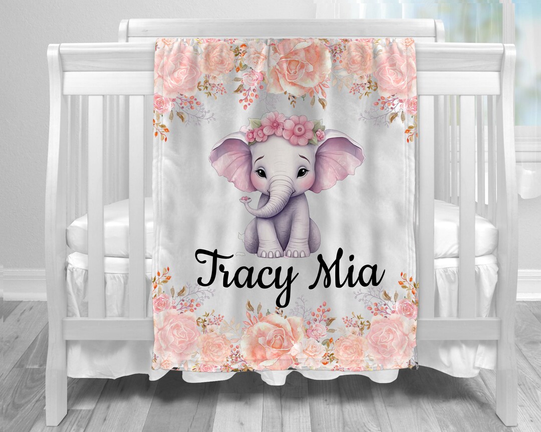 Personalized Custom Baby Blanket With Name Baby Girl Elephant Sunflower Customized Fleece Blanket For Girls Boys Children Kid Baby Shower Birthday Gift For Daughter Granddaughter Niece 40\"x30