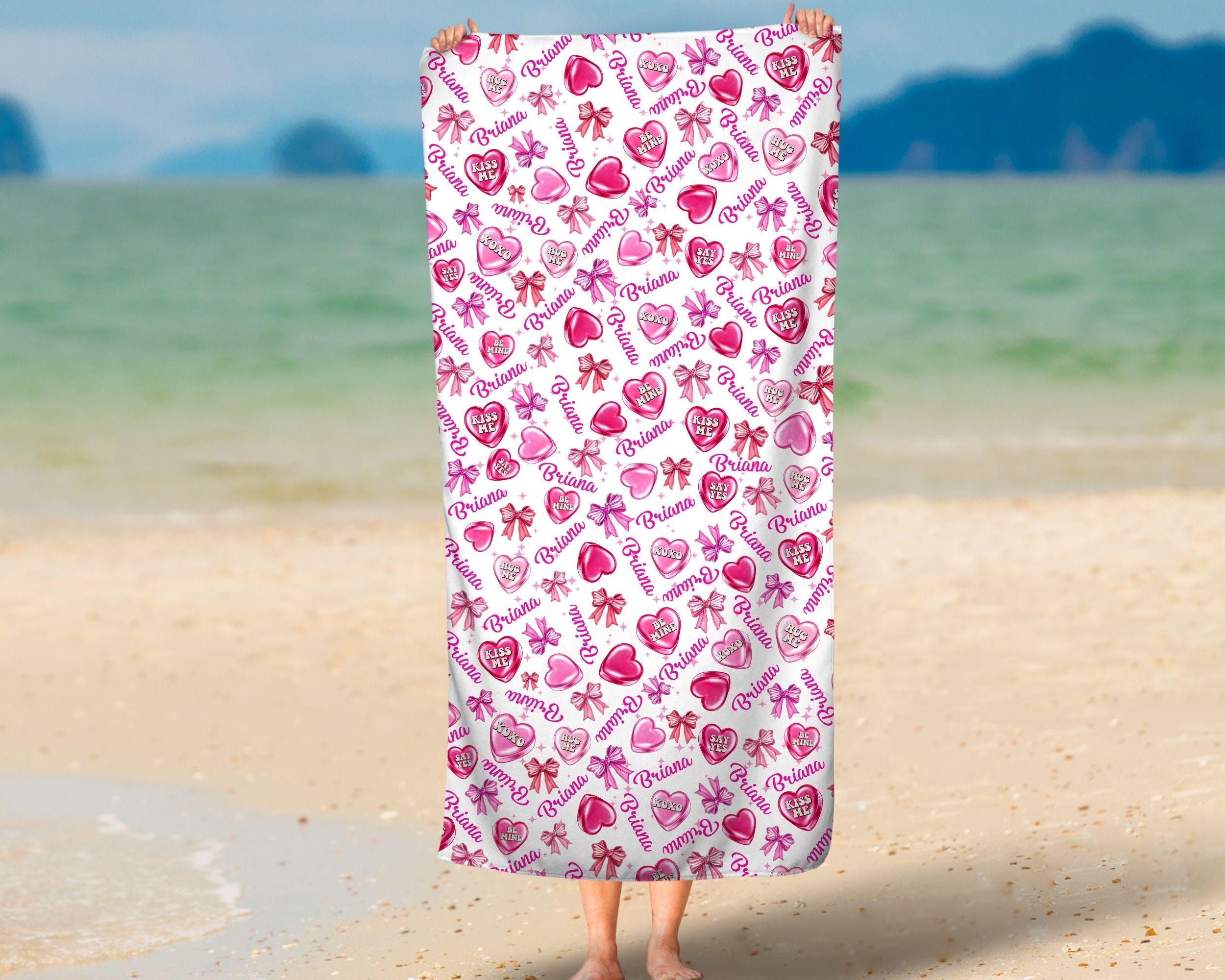 Custom Candy Hearts Beach Towel: Personalized Valentine's Gift