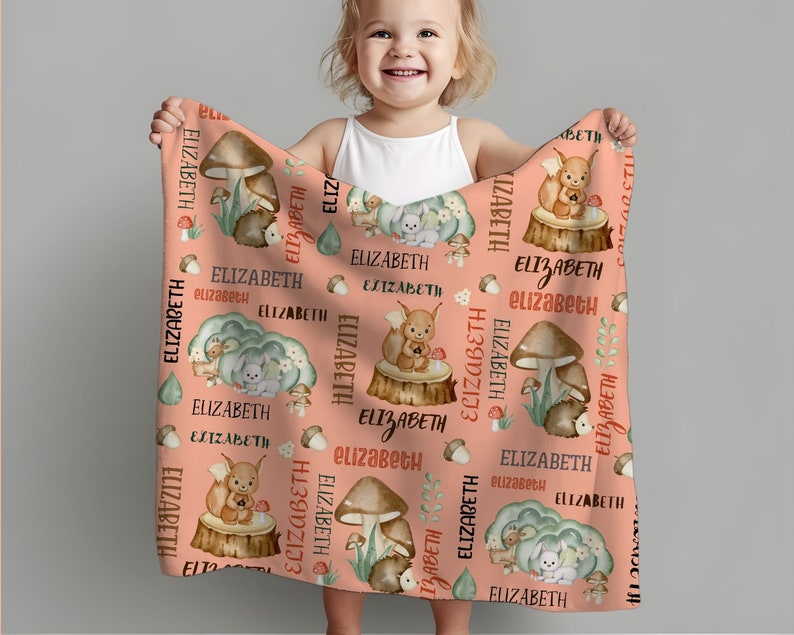 Squirrel Baby Name Blanket, Cute Rabbit Blanket, Newborn Eyelash