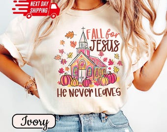 Fall For Jesus He Never Leaves Shirt: Religious Autumn Thanksgiving Fall Coquette Bow T-Shirt,