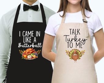 Funny Thanksgiving Dinner Apron: Talk Turkey to Me, Matching Family Aprons, Thankful Kitchen Decor