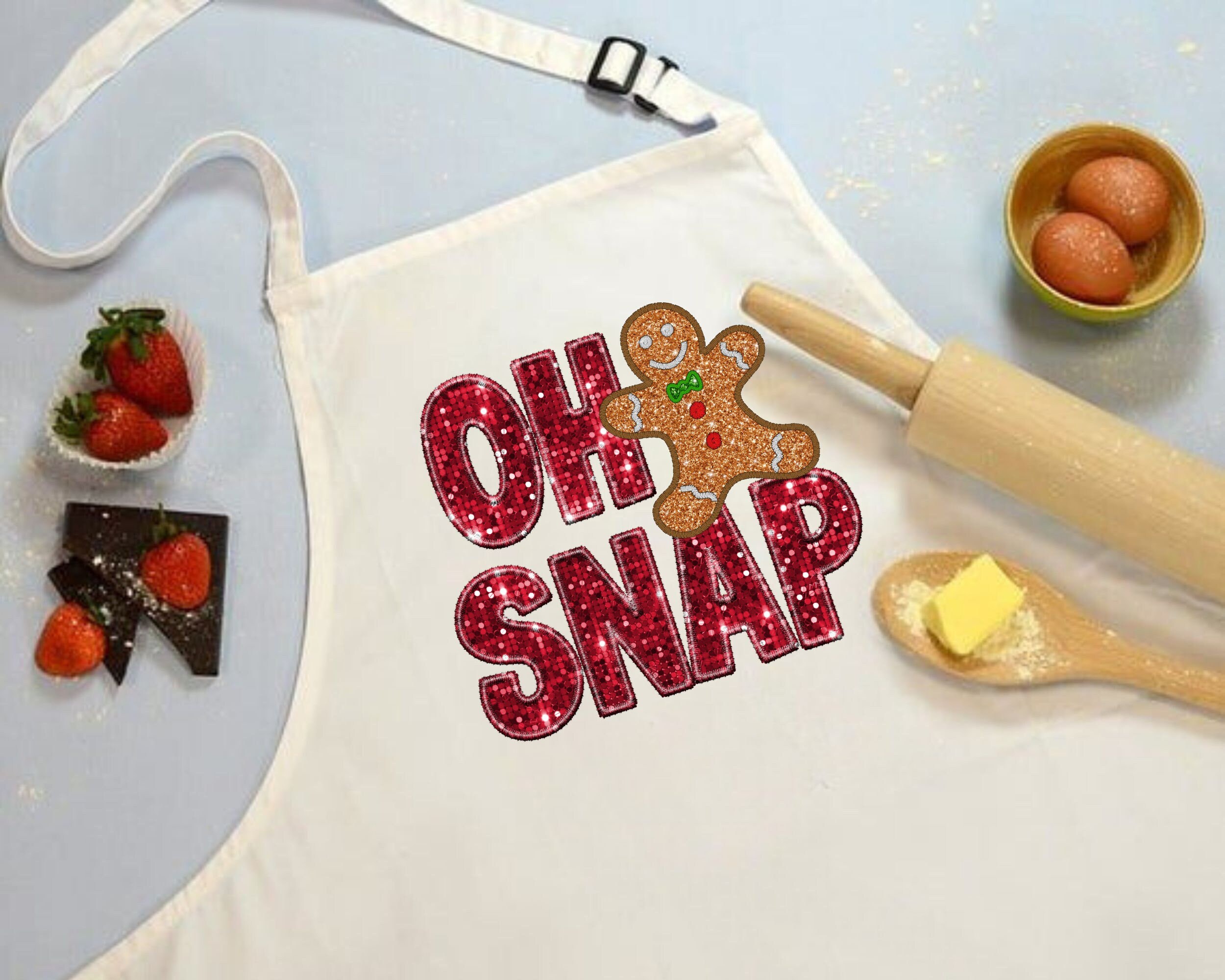 Oh Snap Gingerbread Apron, Faux Sparkly Gingerbread Gift for Her, Holiday Season, Funny Christmas Apron, Christmas Cookie, Merry Baking Gift