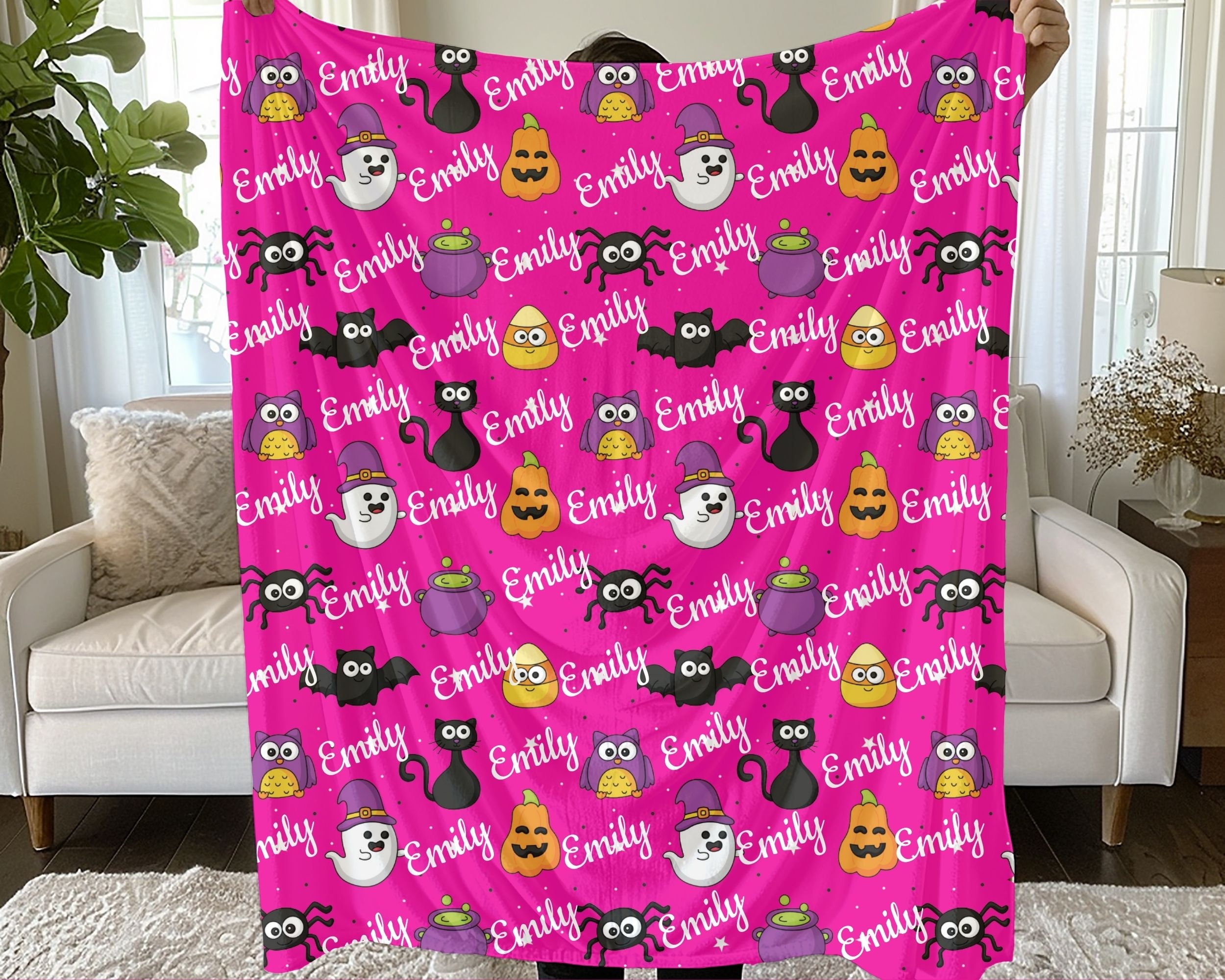 Personalized Cute Ghost Baby Blanket, Baby Name Halloween Blanket, Newborn Baby Gift, Custom Spooky Baby Gift, Halloween Baby Shower Gift