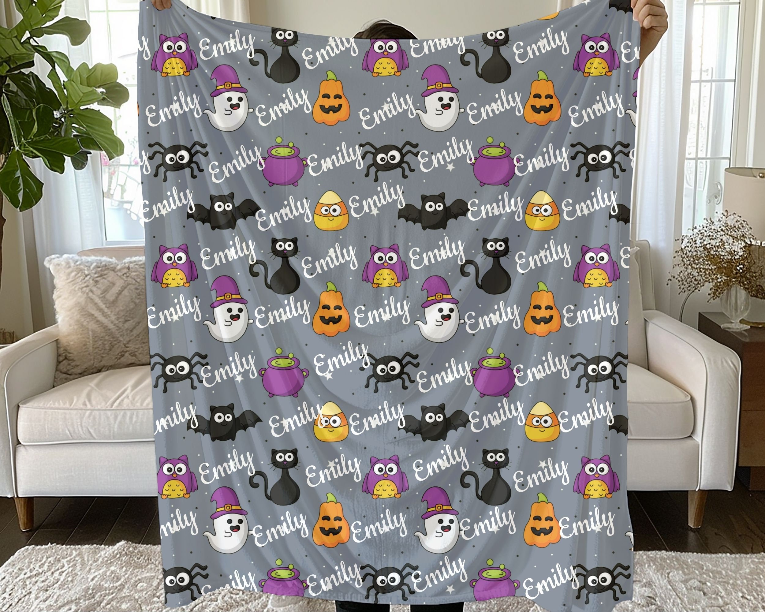 Personalized Cute Ghost Baby Blanket, Baby Name Halloween Blanket, Newborn Baby Gift, Custom Spooky Baby Gift, Halloween Baby Shower Gift