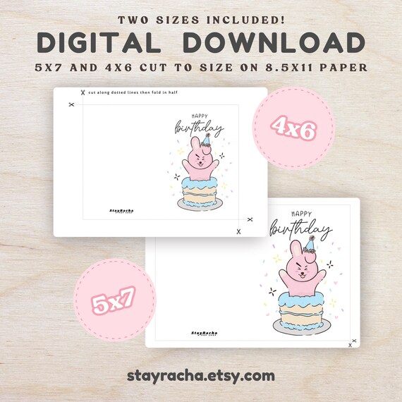 BT21 COOKY Birthday Card Printable Digital Download - BTS Jungkook