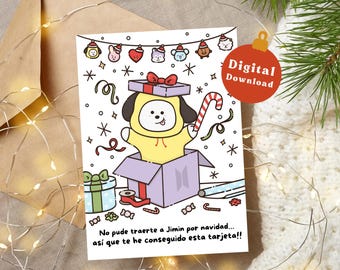 Tarjeta navideña CHIMMY de BT21 (ESPAÑOL) para imprimir y descargar digitalmente - Tarjeta BTS Jimin - Navidad K-Pop