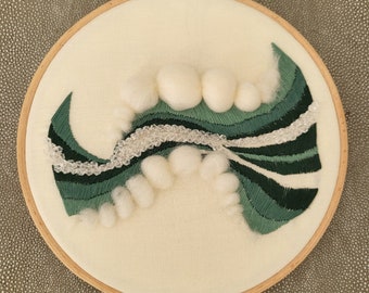 Abstract green embroidery hoop | 7'' Embroidery | Green Waves #01