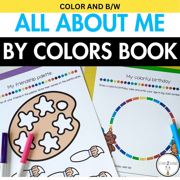 All About Me By Colors Book or Worksheets for Preschool & Kindergarten | First Week of School | Back to School | Rainbow Theme