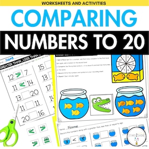 Greater Than Less Than Equal To Worksheet | Comparing Numbers to 20 Kindergarten | Greater than Less than Alligator Printable Worksheets