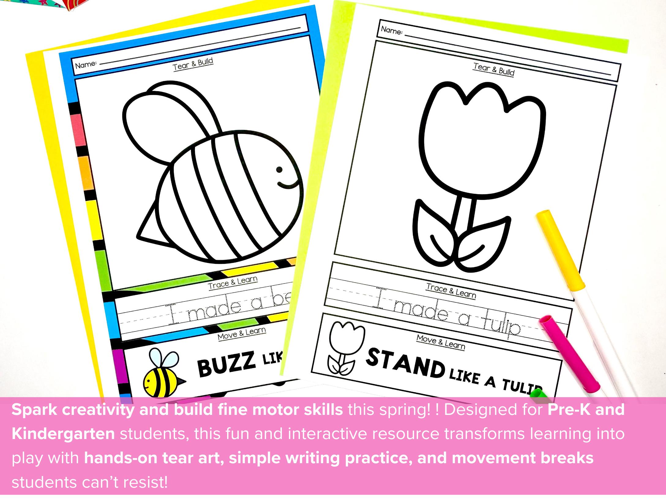 Spring Torn Paper Craft With Movement Breaks | Tear Art Kindergarten ...