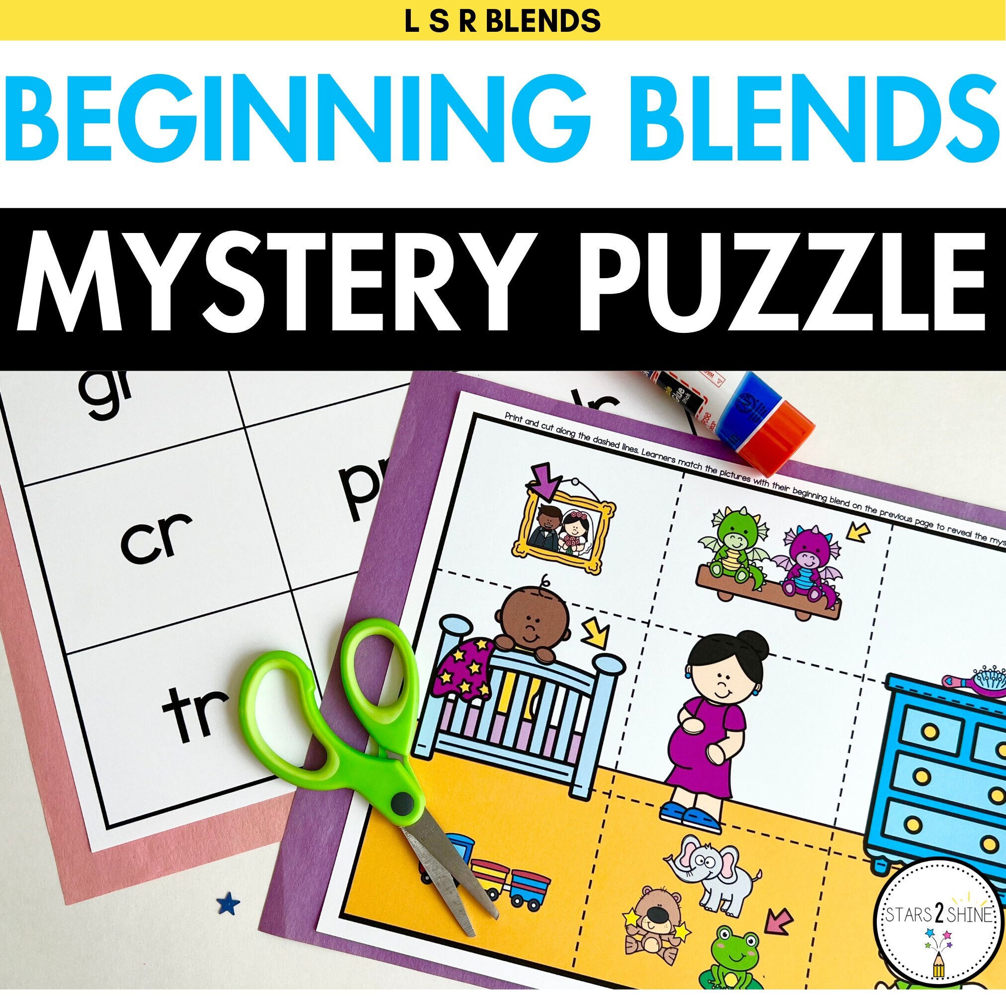 Beginning Blends Puzzles Center | L S and R Blends Activities | Mystery Picture Puzzles