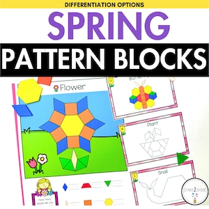 Spring Pattern Blocks Mats and Task Cards | Pattern Block Templates Activities | Fine Motor Task Cards for Prek, Kindergarten, First Grade