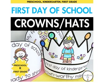 First Day Of School Crowns or Hat for Preschool, Kindergarten, 1st Grade | Class Crowns | 1st Day of School Crown K |Back to School Coloring