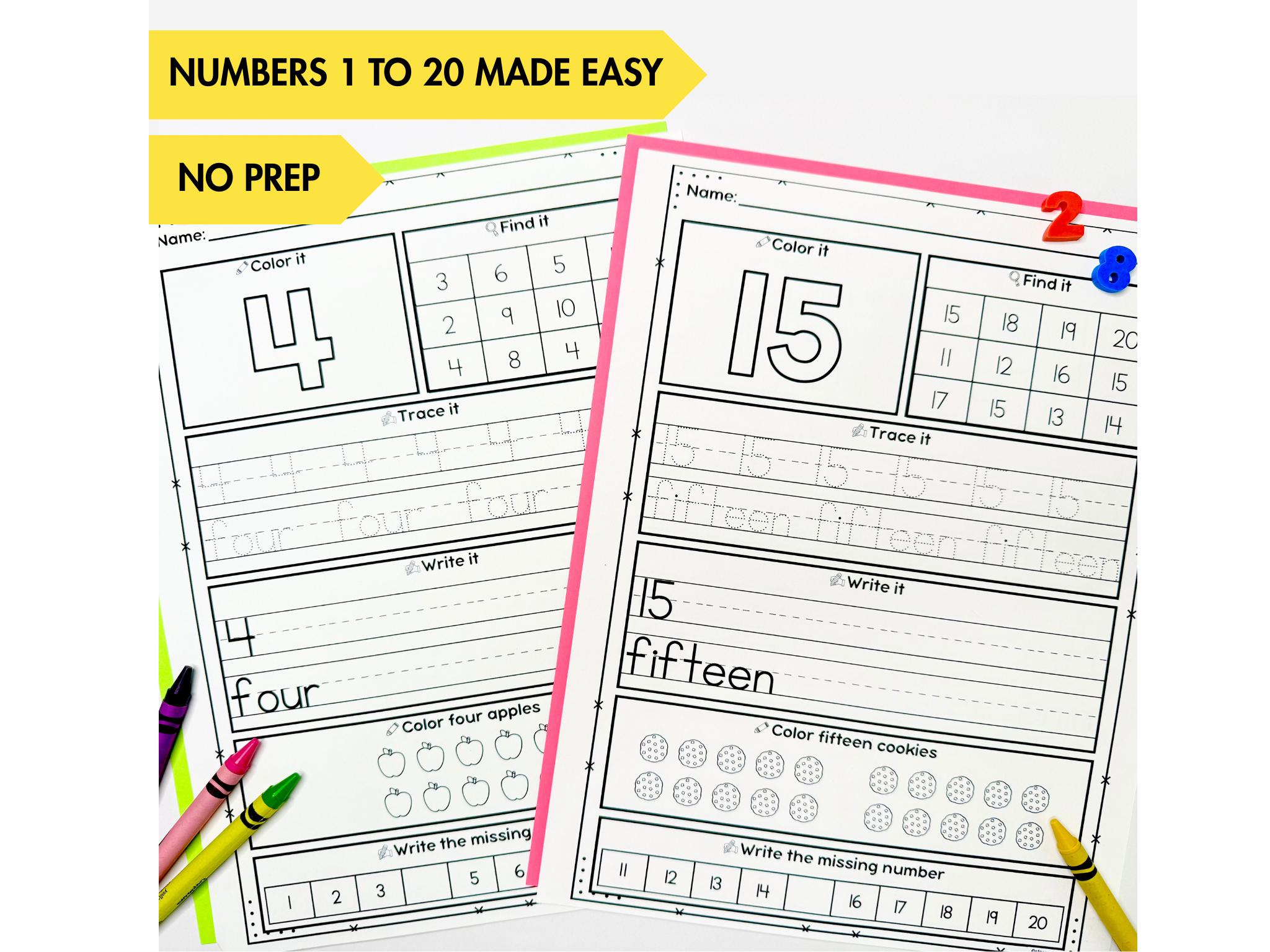 Number Tracing Worksheets 1 to 20 for Preschool and Kindergarten ...