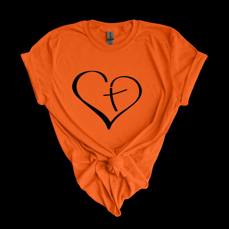 Graphic Heart Cross T-shirt 100% cotton 3 available colors image 2