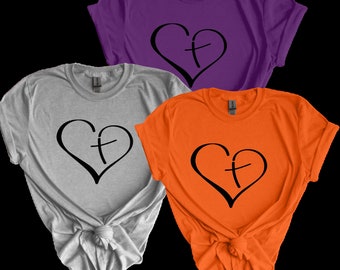 Grafik-Herz-Kreuz-T-Shirt aus 100 % Baumwolle, 3 verfügbare Farben
