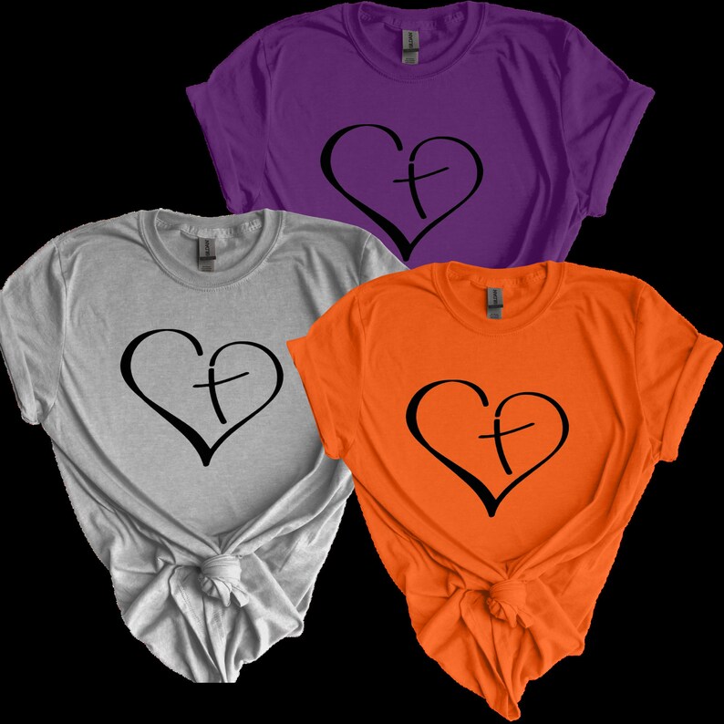 Graphic Heart Cross T-shirt 100% cotton 3 available colors image 1