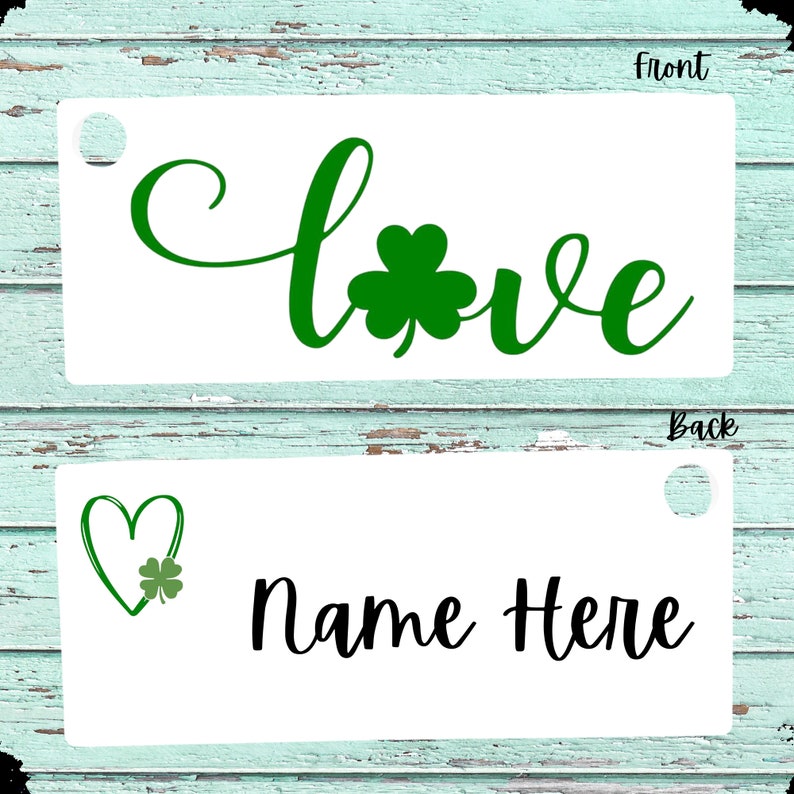 Personalized Love Clover Key Chain, Gift Tag, Name Tag, Basket Tag. Etsy